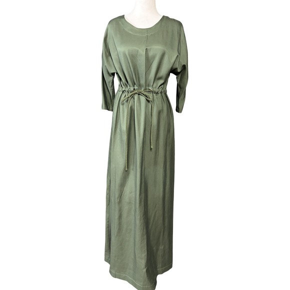 THE PEOPLE'S Dresses & Skirts - THE PEOPLE'S Womens‎ M Olive Green Maxi Shift Dress Drawstring Waist 3/4 Sleeve